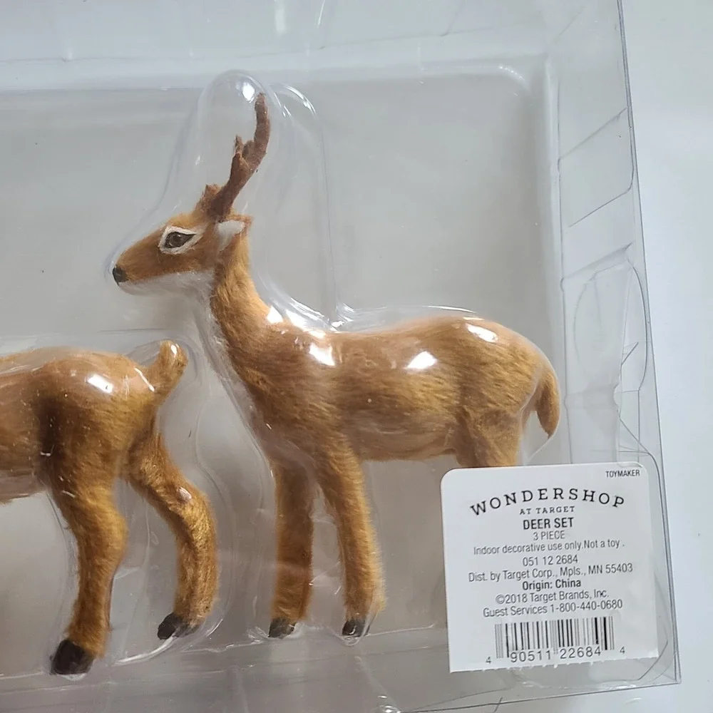 NEW Target Wondershop 3ct Faux Fur Deer Set Decorative Figurines Brown Christmas